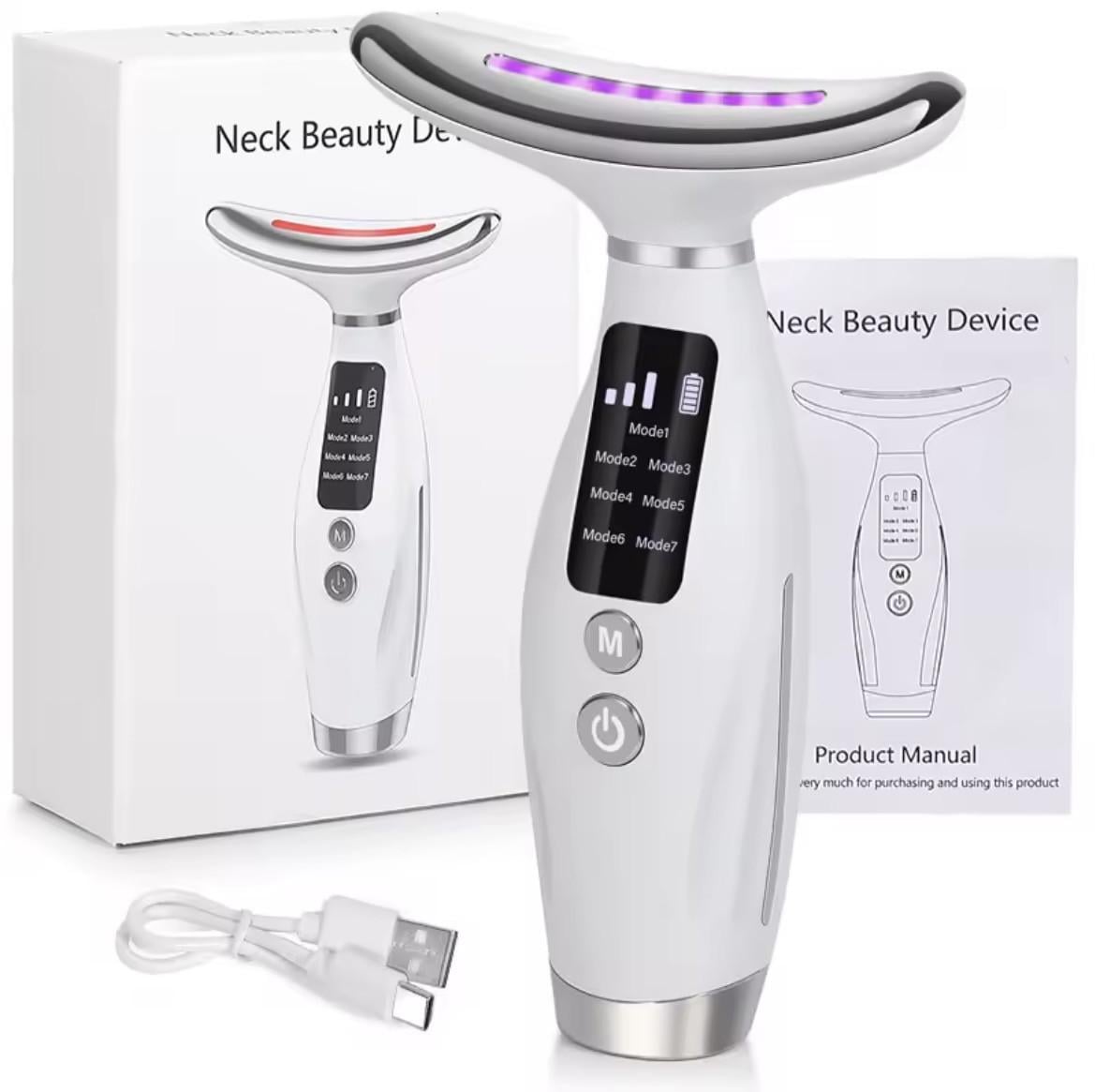 Массажер для шеи и лица с подогревом NeckLift Pro 7в1 LED антивозрастной лифтинг и 7 цветов светотерапии