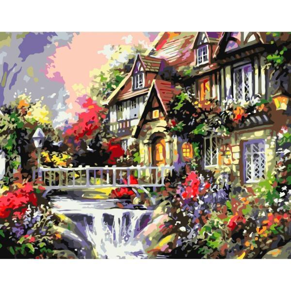 Картина по номерам Strateg Деревенская Дом у реки 40х50 см в термопакете (VA-0219-mt)