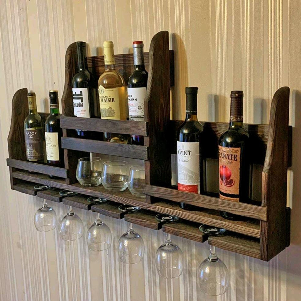 Полка для вина настенная из дерева Минато Капучино (ПНК-009209)