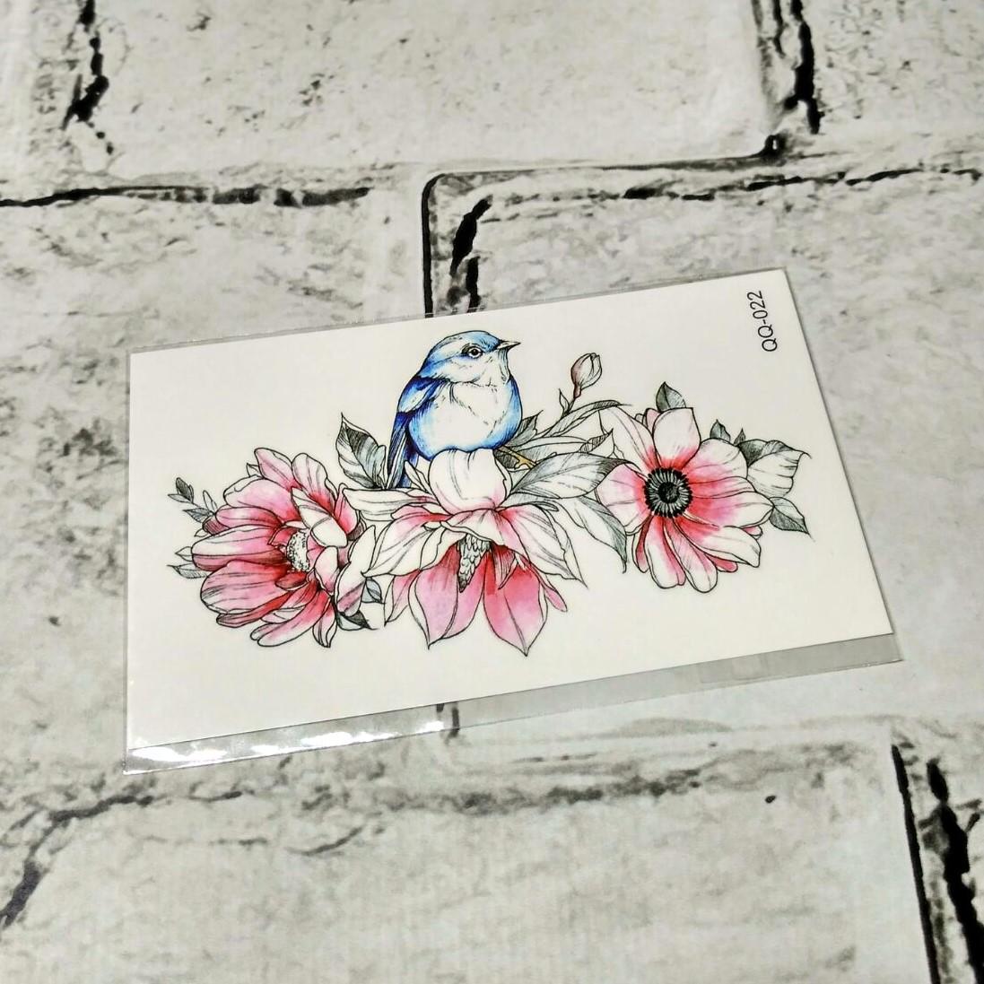 Тату временное Птица в цветах лист 6x10.5 см (QQ-022)