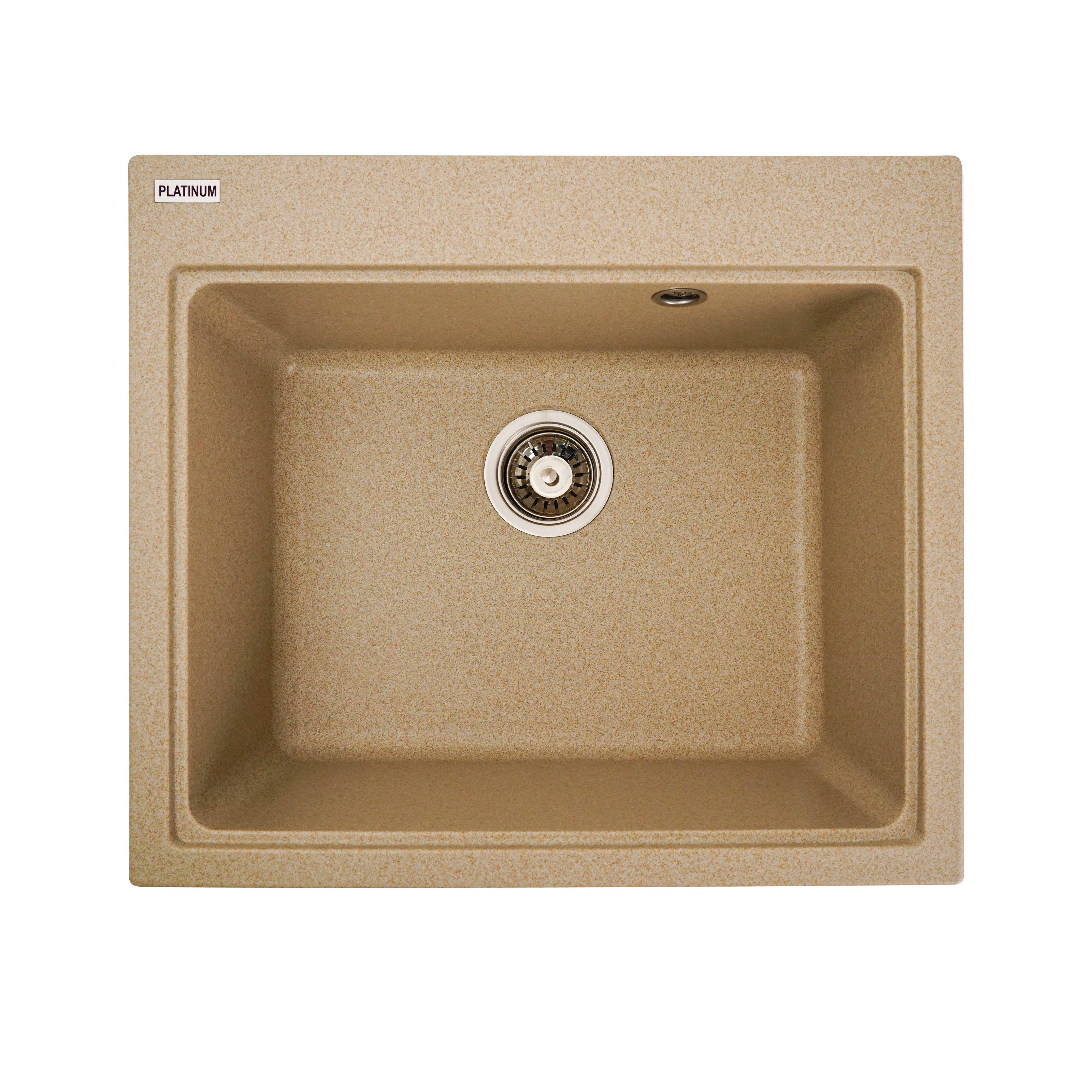 Мийка кухонна Platinum PLS-A25124 прямокутна гранітна 580x520 мм Бежевий (152161)