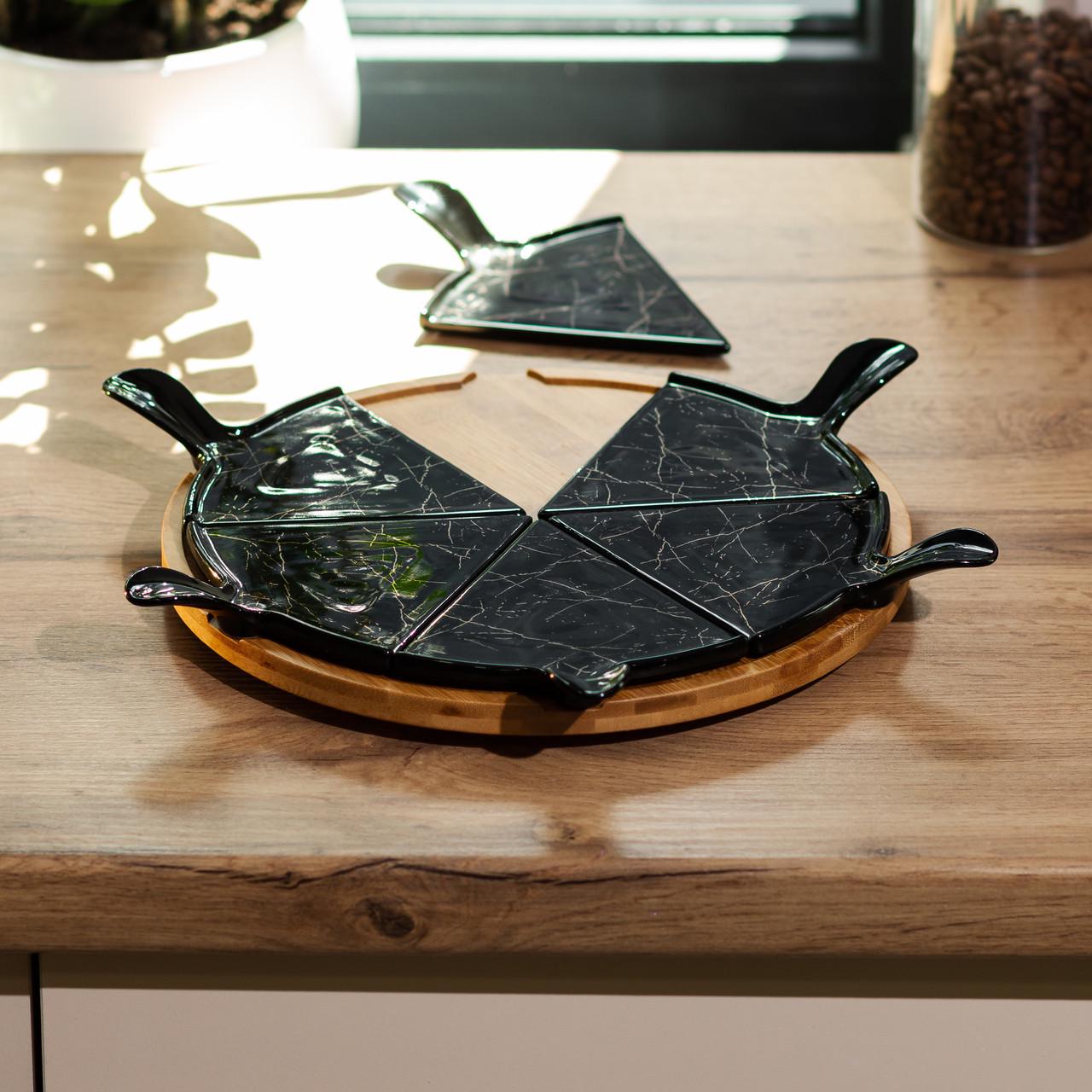 Тарелка для пиццы HP1247 керамическая с вращающейся подставкой 28 см Черный (A-032746) - фото 2