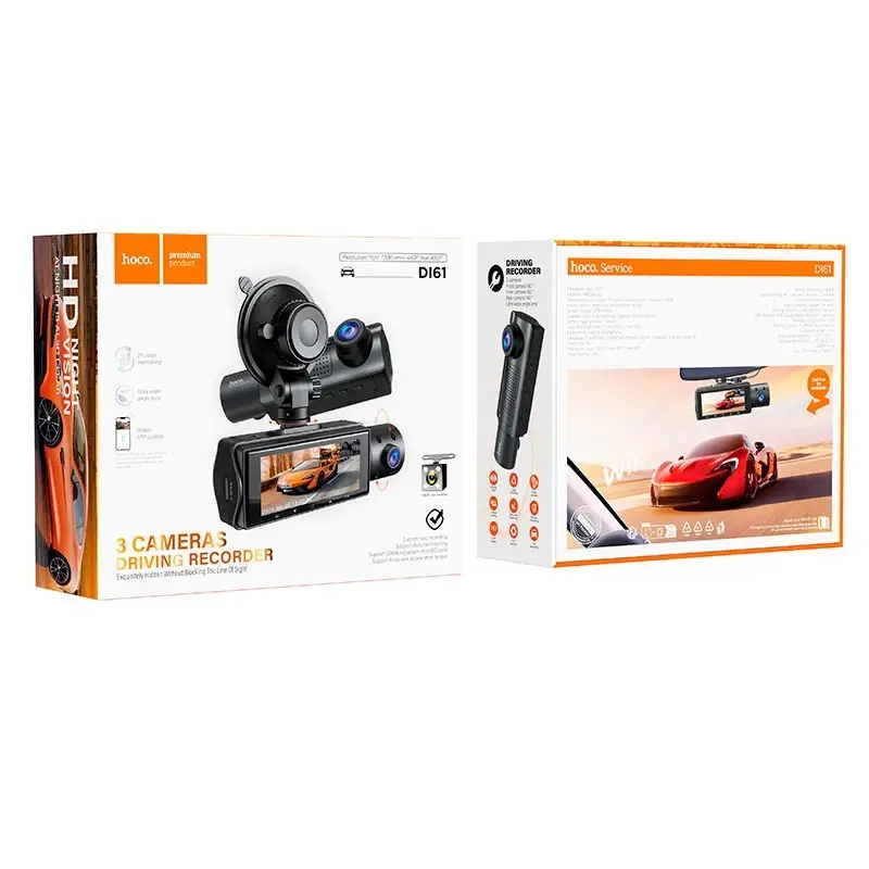 Автомобильный видеорегистратор Hoco DI61 145° с передней/салонной/задней камерой Black (30167348) - фото 7 Автомобильный видеорегистратор Hoco DI61 145° с передней/салонной/задней камерой Black (30167348) - фото 7