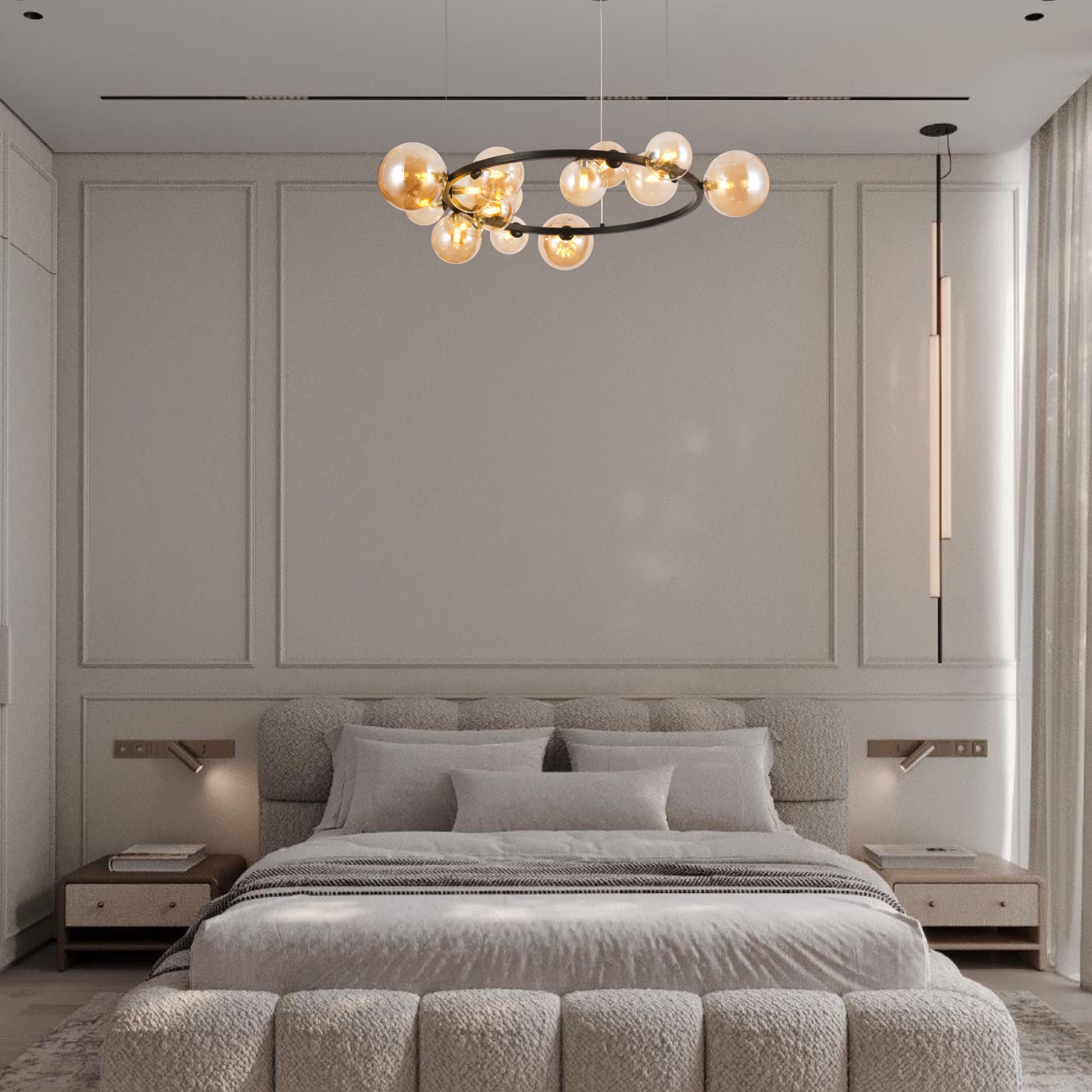 Люстра круглая из шаров на 15 ламп Bubbles 80 см Черный (918-LP267-15 BK+BR) - фото 3