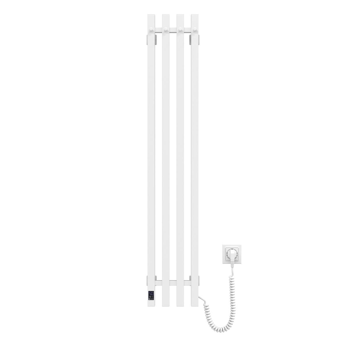 Полотенцесушитель электрический узкий NAVIN Levante Sensor с таймером шнур справа из углеродистой стали 210х1200 мм Белый матовый (1173)