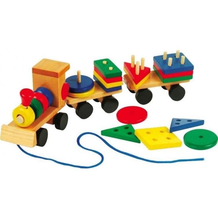 Деревянная игрушка детский паровозик с деревянными блоками Разноцветный