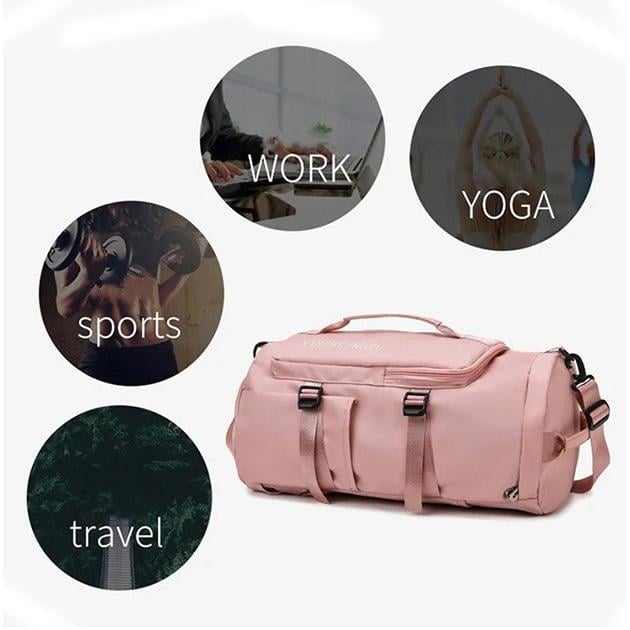 Спортивная сумка женская с отделом для обуви дорожная из нейлона 30 л Розовый - фото 4