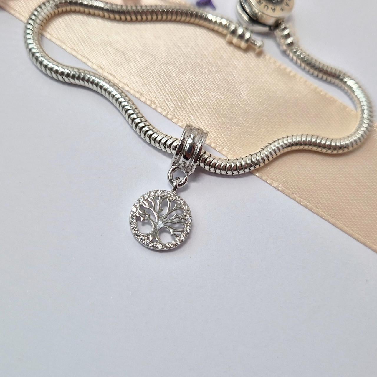 Шарм с подвеской Дерево в Кругу серебро 925 пробы родированное 1,60 г (38183р)