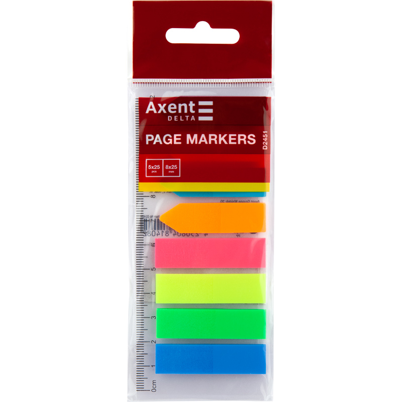 Закладки пластиковые аксовые дельта 12x45 мм D2451 200 шт. неоновые (4250804814082)