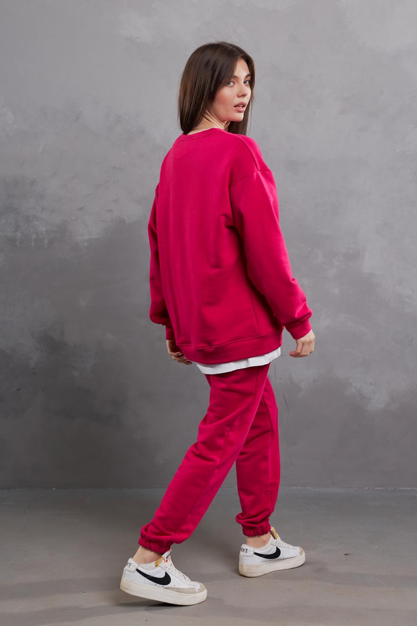 Спортивный костюм женский М123 со свитшотом и джогерами 3х-петля L Малиновый (537-1-62) - фото 4