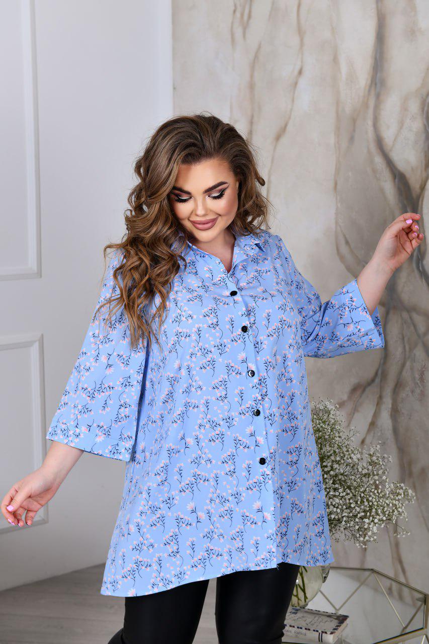 Блузка свободного фасона р. 56-58 Голубой (3627)