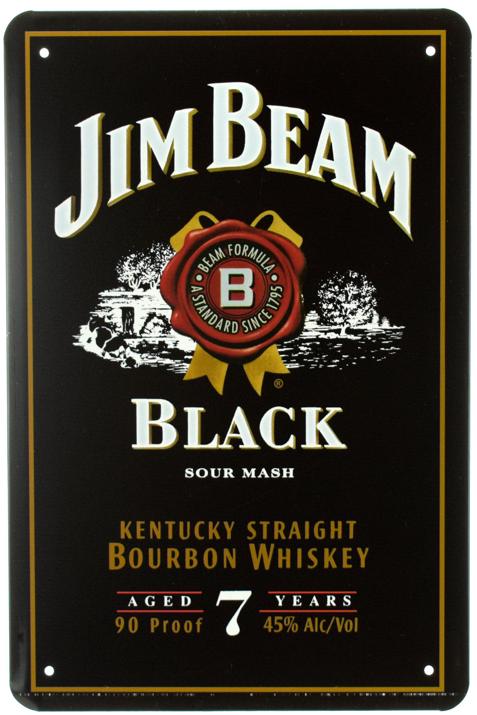 Табличка металлическая Jim Beam Black Kentucky Straight Bourbon Whisky 20x30 см