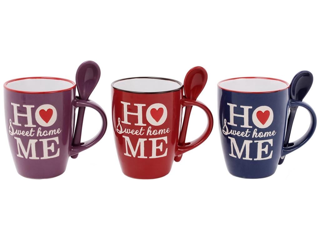 Чашка Sweet Home с ложкой 330 мл 3 дизайна набор 3 шт. (BDI-593-254)