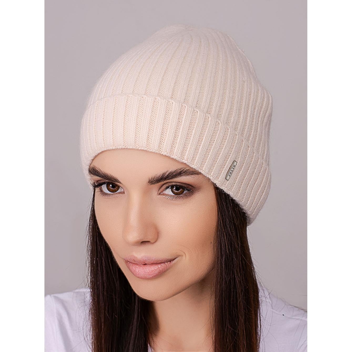 Шапка женская шерстяная с добавлением ангоры Leks Пепси без подкладки с коротким подворотом Жемчужный