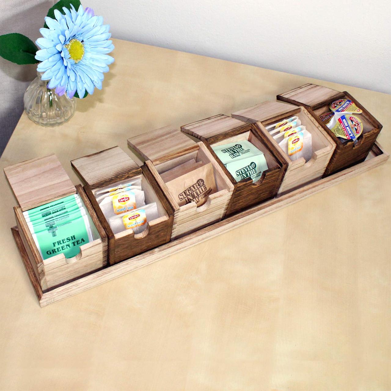 Органайзер для чайных пакетиков из дерева Темза 6 с лотком Капучино/Бланже (ЧАЙ-01010901)