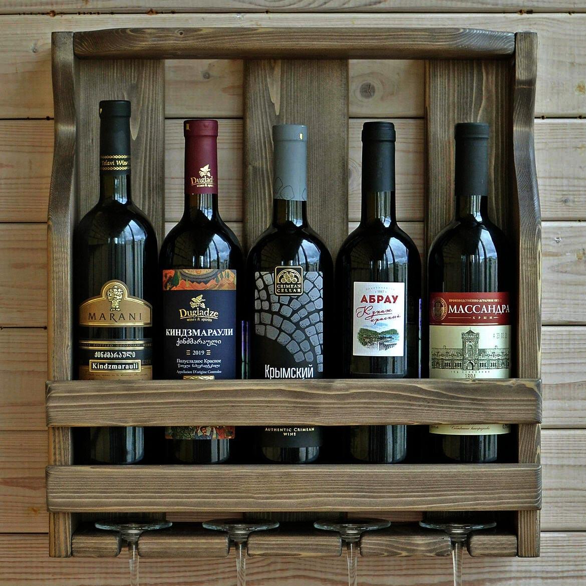 Полка для вина настенная из дерева Сикагура Сепия (ПНК-011908)