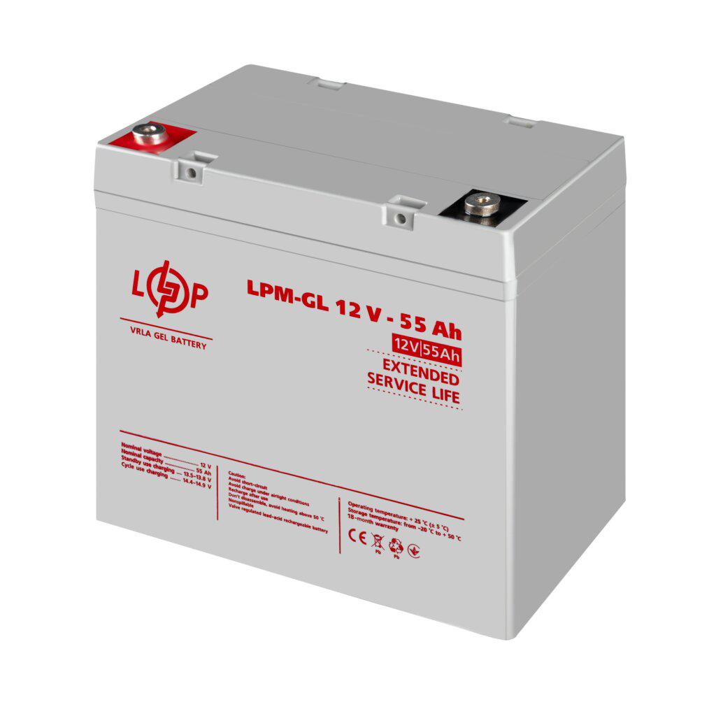Аккумулятор гелевый LogicPower LPM-GL 12V 55 Ah под болт М6 (LP15266) - фото 3