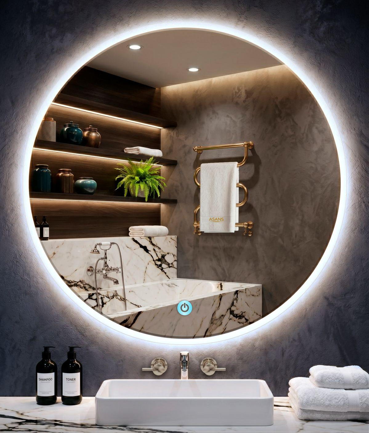 Зеркало настенное косметическое Asans для гостиной круглое 3 режима LED подсветки 49х49 см (600077290)
