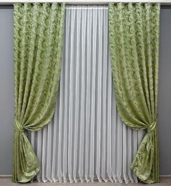 Тканина для штор жакард Завиток 1,45 м Оливковий (1649ш) - фото 4