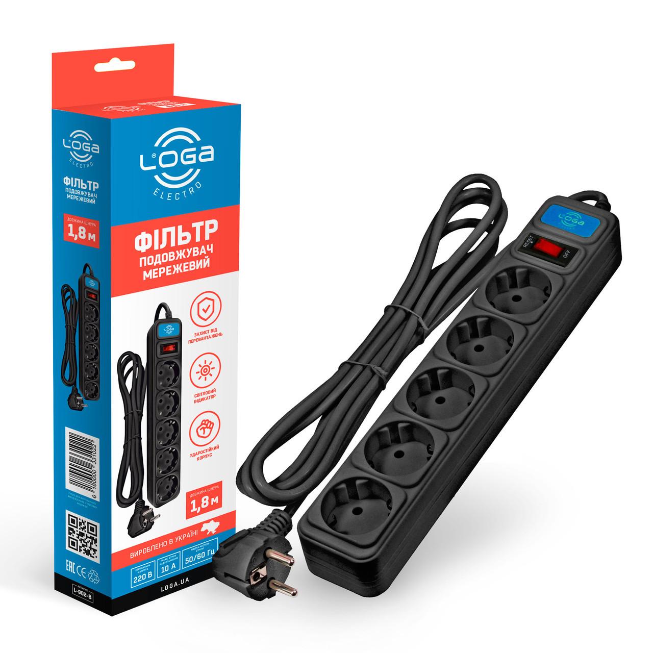 Сетевой фильтр удлинитель Loga L-902-B 5 розеток 1,8 м