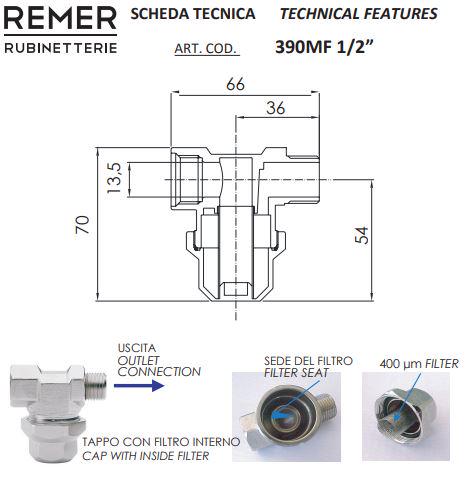 Фильтр грубой очистки 1/2" прямой Remer 390MF12 (390MF12) - фото 2