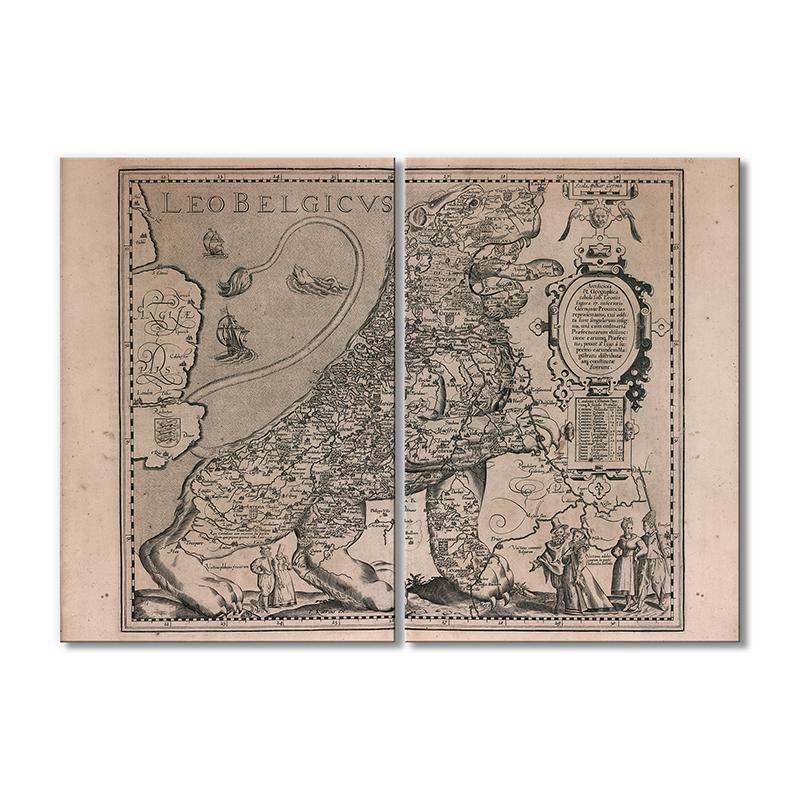 Винтажная карта Карта - 1617 год. Лев Бельгикус 2 модуля 70x105 см
