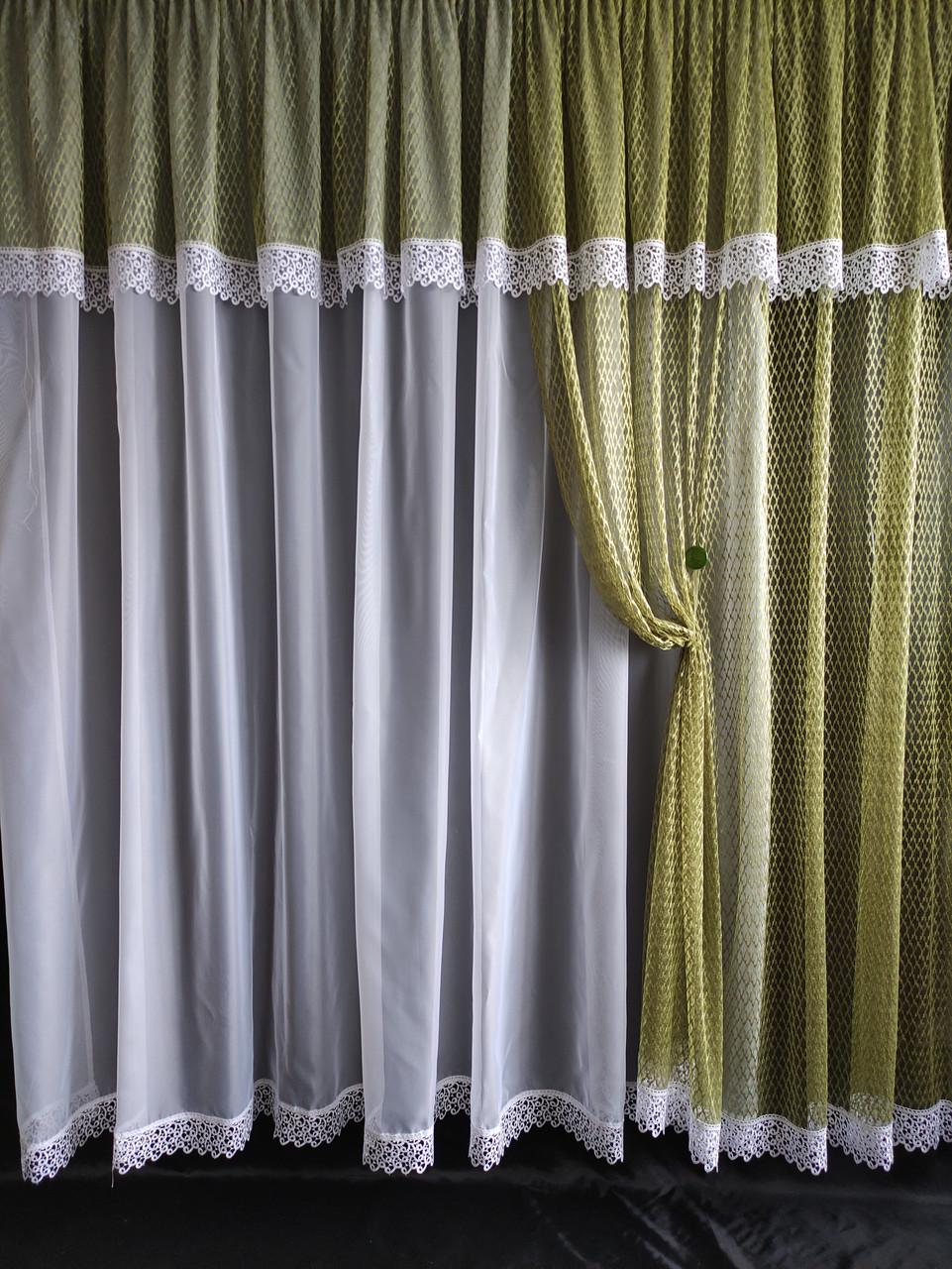 Тюль-сетка с подхватчиком 380x200 см. Зеленый с белым (ромб-зел). - фото 1 Тюль-сетка с подхватчиком 380x200 см. Зеленый с белым (ромб-зел). - фото 1