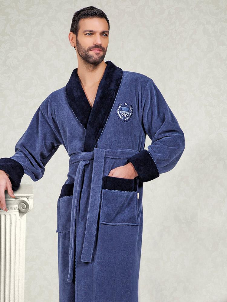 Халат мужской Nusa 1140-1 хлопок/бамбук XXL Серо-синий (2000022279631)