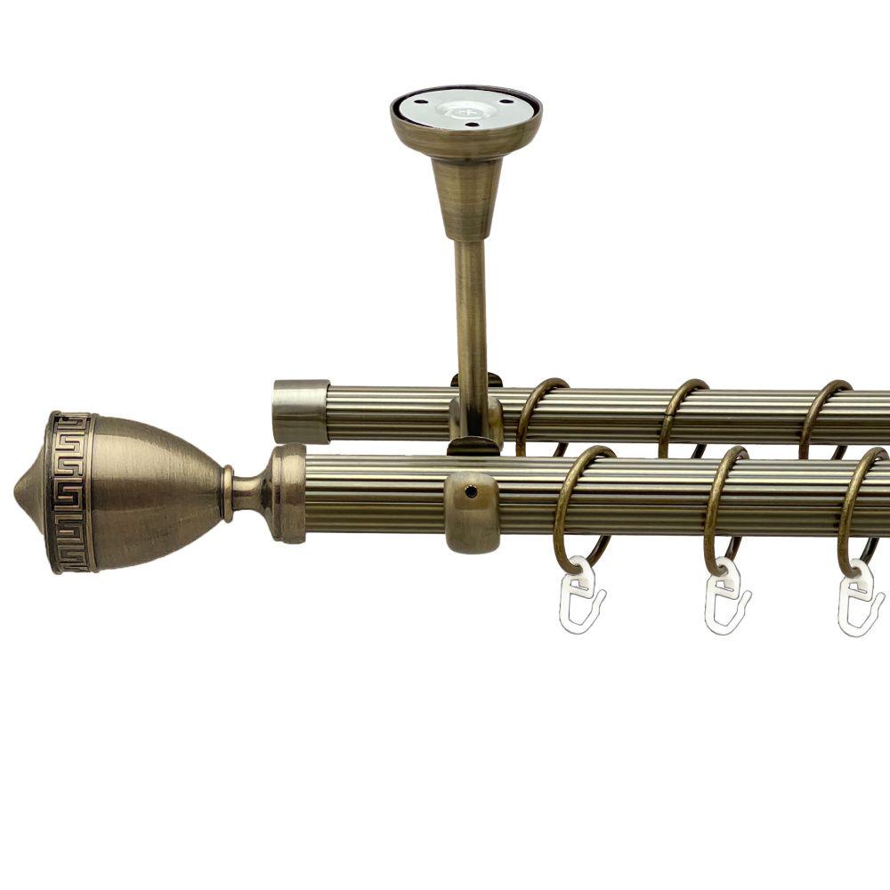 Карниз Orvit Афіна металевий дворядний відкритий до стелі рифлена труба кільце металеве 25/19 мм 200 см Антик (00-00018822)