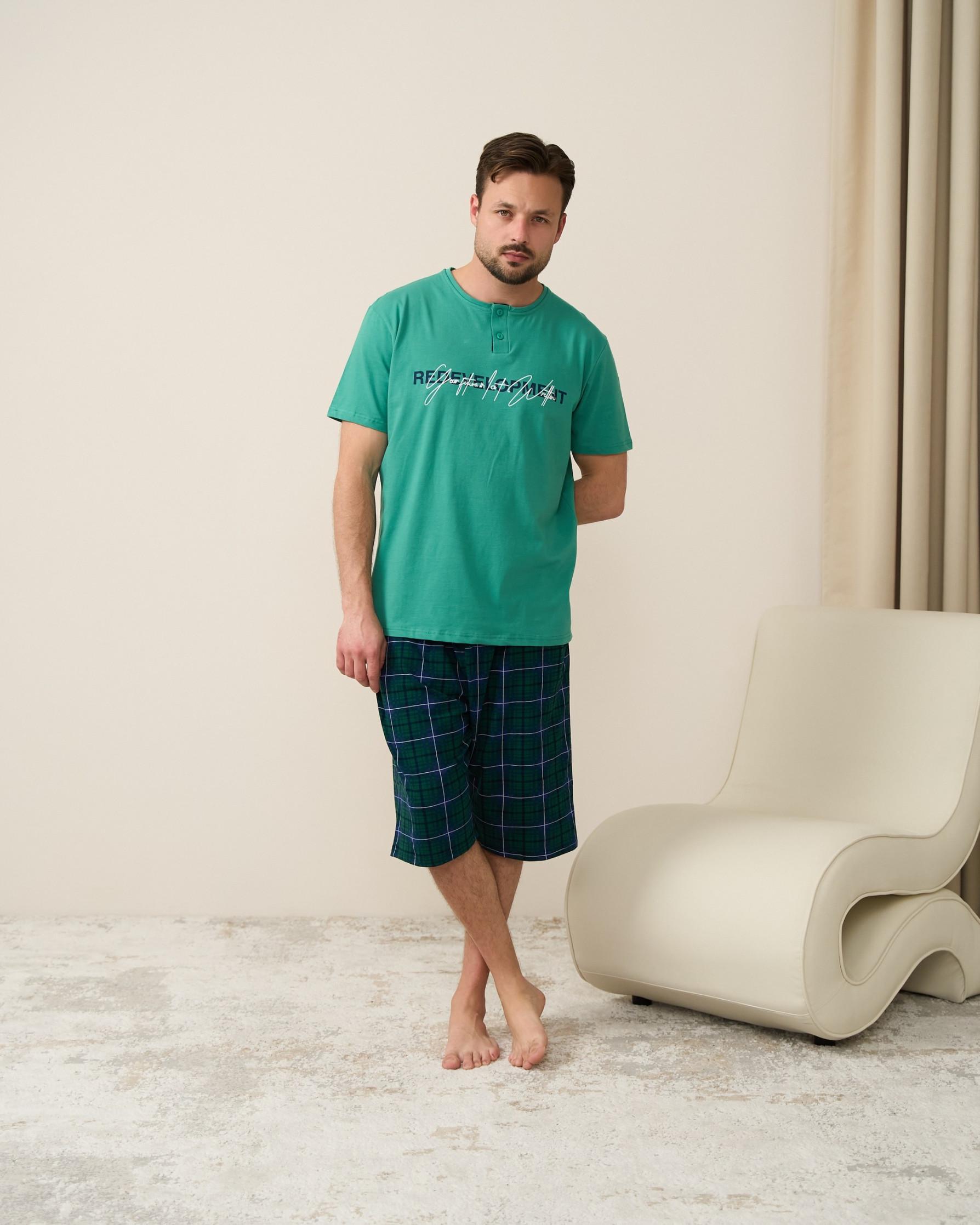 Пижама мужская Tom John 93935k хлопковая футболка и шорты 5XL Бирюзовый