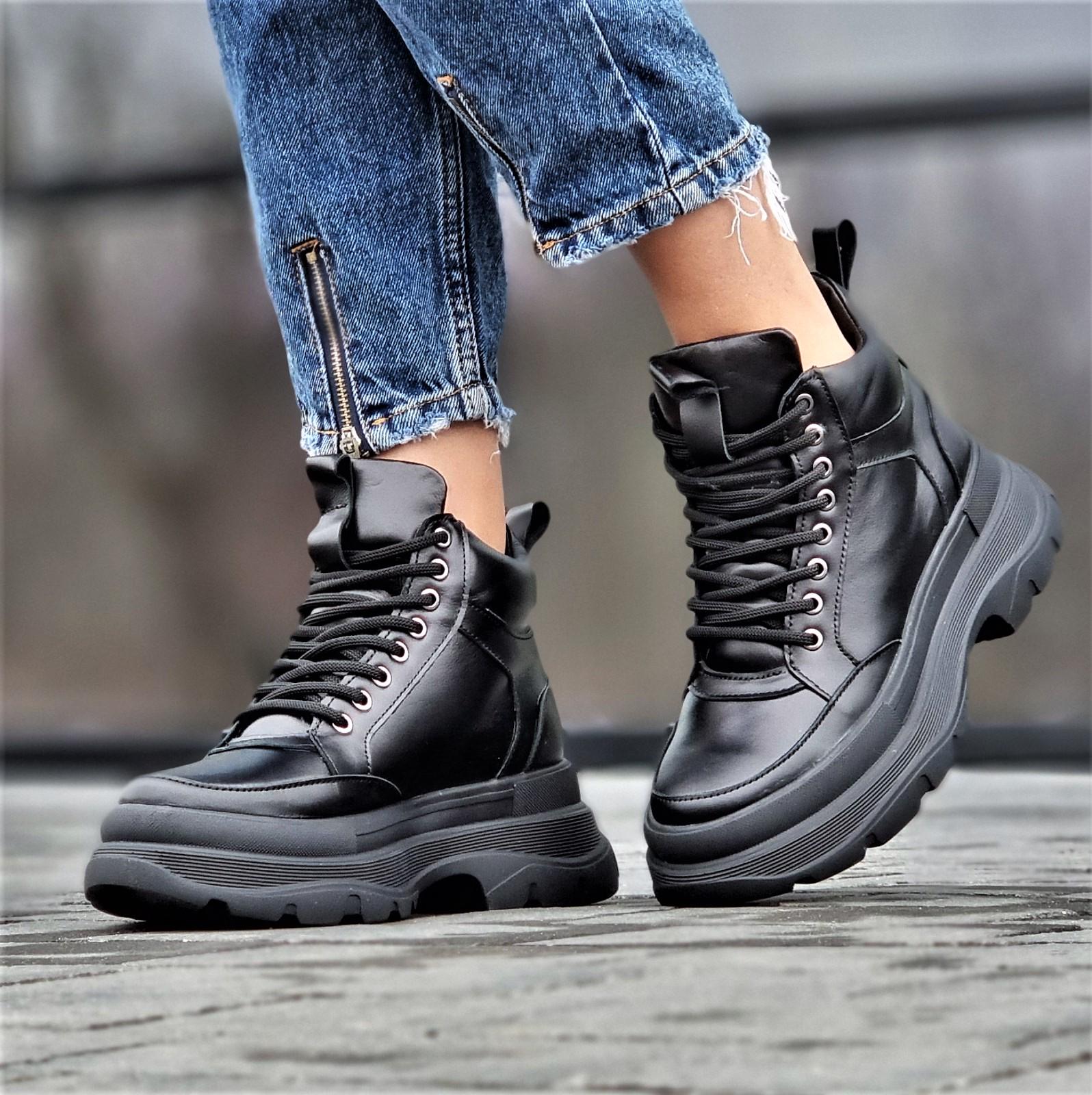 Черевики жіночі зимові на платформі шкіряні р. 38 24,2 см Чорний