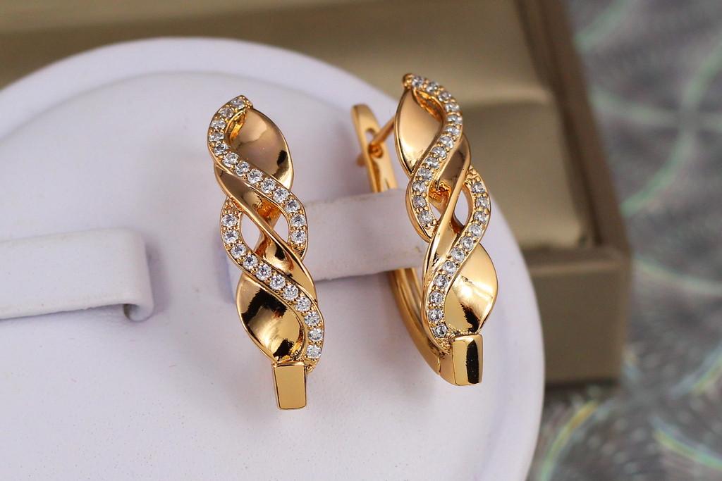 Серьги Xuping Jewelry Коса с камешками 2,9 см Золотистый