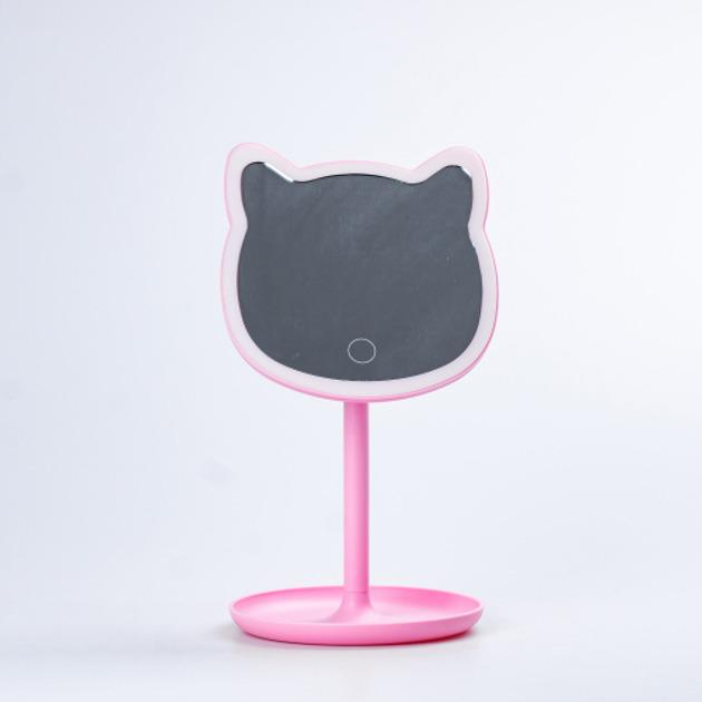 Зеркало для макияжа в форме кошки с LED подсветкой Розовый (33338)