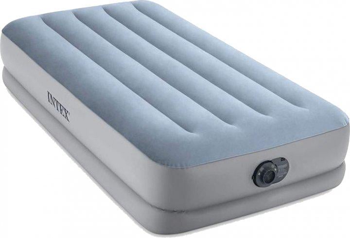 Одноместная надувная кровать Intex с встроенным электронасосом 99х191х36 см Серый (64166)