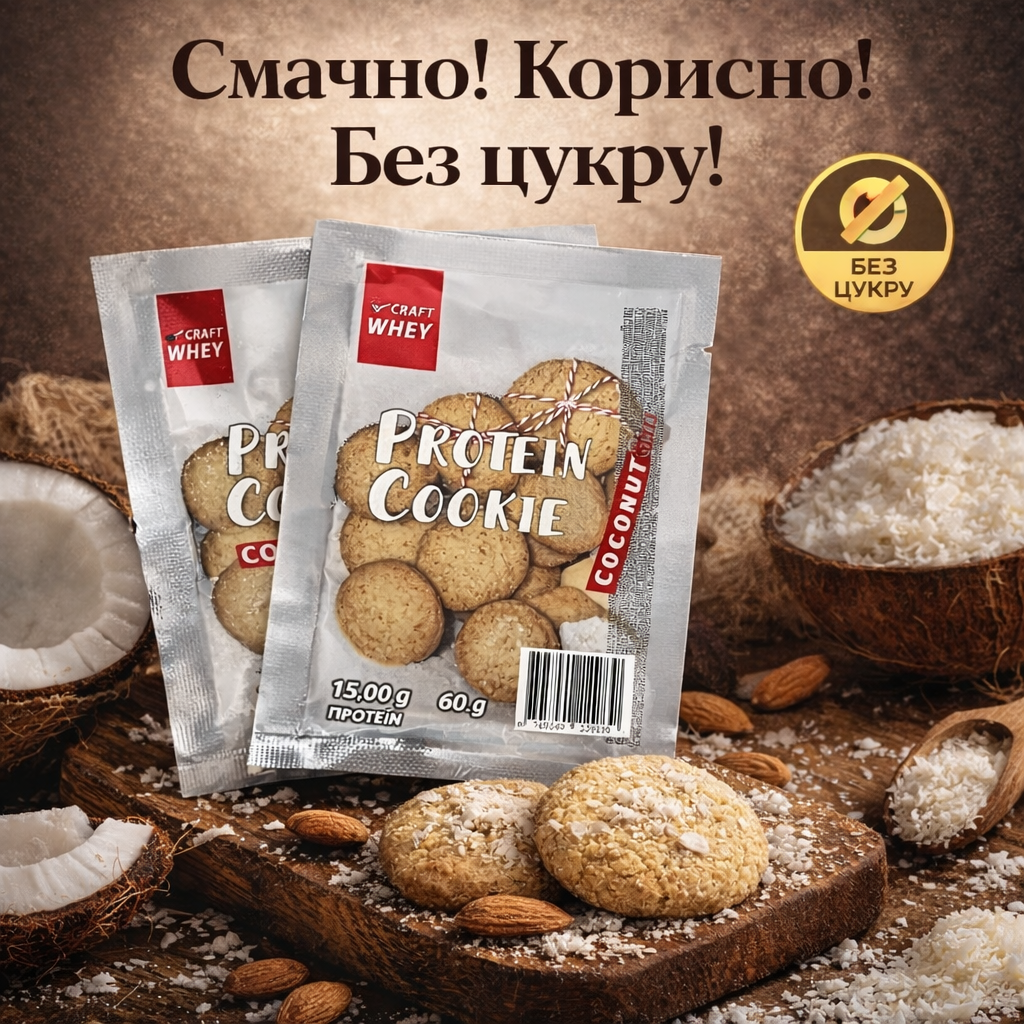 Протеиновое печенье Protein Cookie Coconut 60 г 1 шт. - фото 4 Протеиновое печенье Protein Cookie Coconut 60 г 1 шт. - фото 4