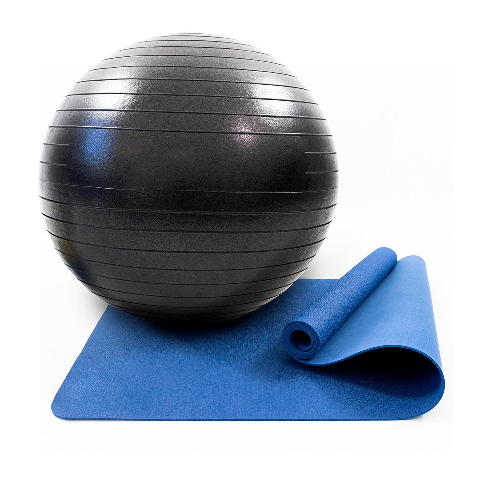 Коврик для йоги и фитбол 75 см OSPORT n-0122 Set 92 Синий/Черный (21398)