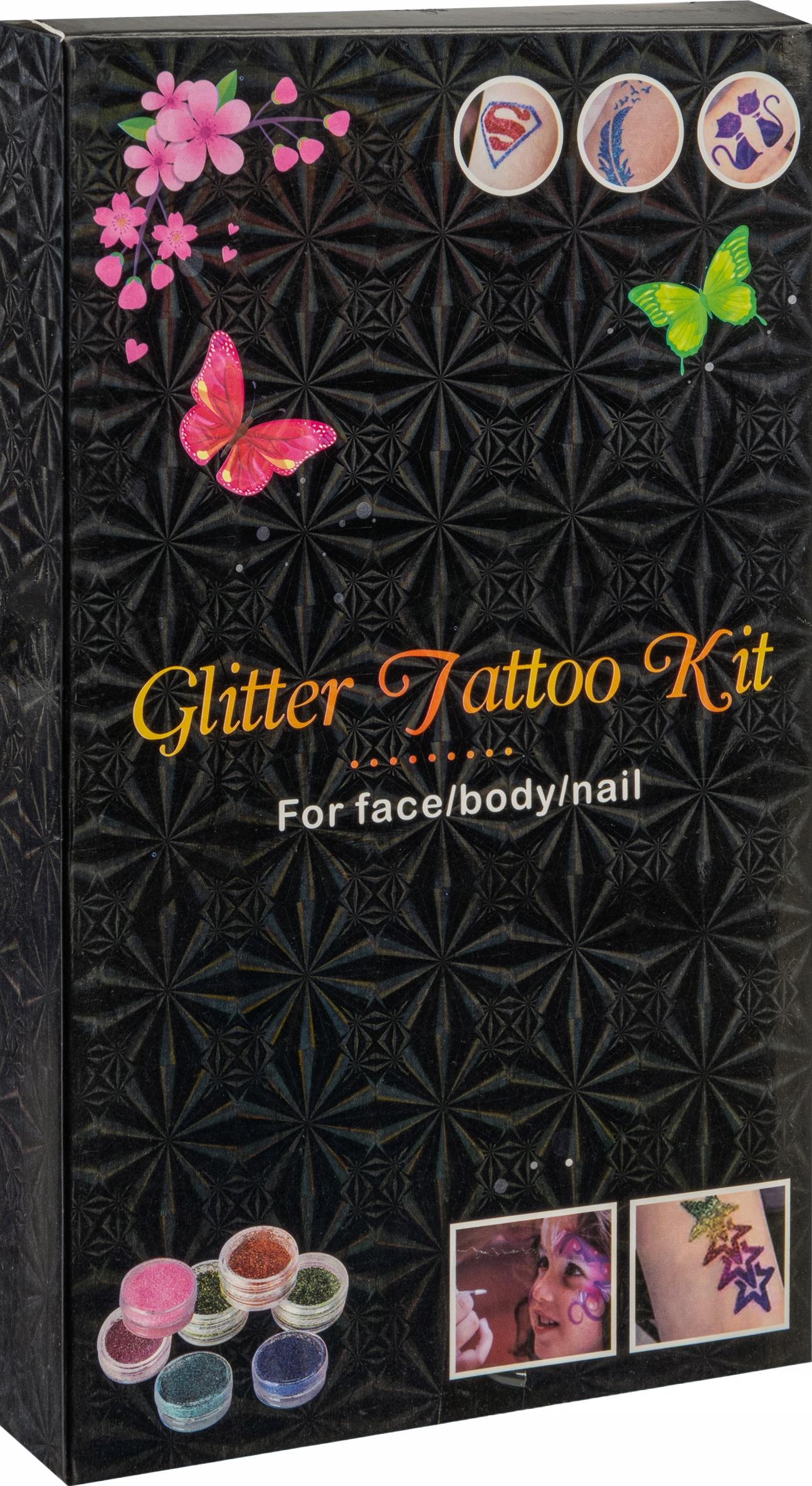 Набор для татуировок 764-5-24 глиттерные кисточки/трафареты/лак (17722)