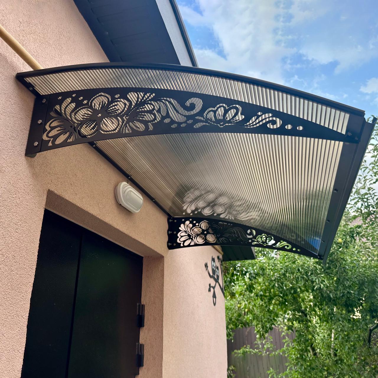 Навес-козырек Prime Цветы 2 сотовый поликарбонат 8 мм 150х100 см (2042406)