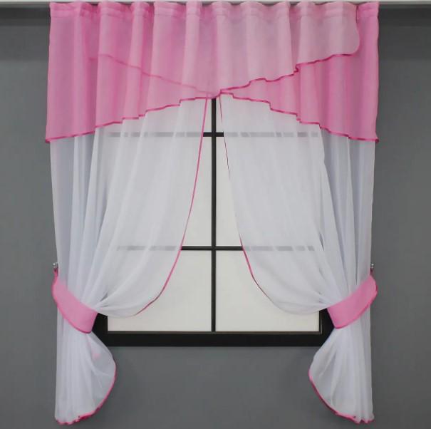 Штори на кухню 280х170 см Рожевий/Білий (091к)