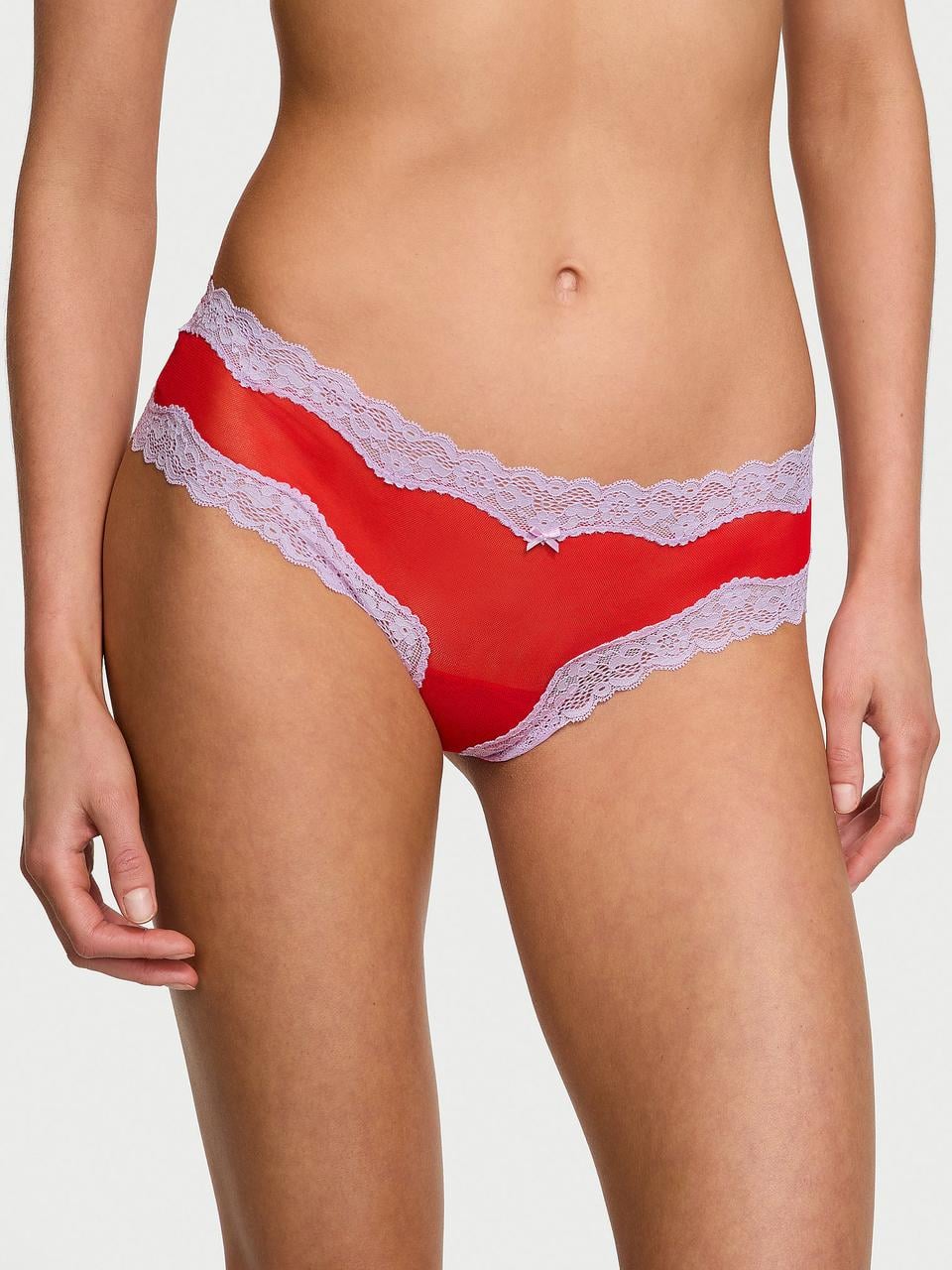 Трусики женские Victoria's Secret Tease Mesh Lace-Trim Cheeky XS Красный (2690961838)