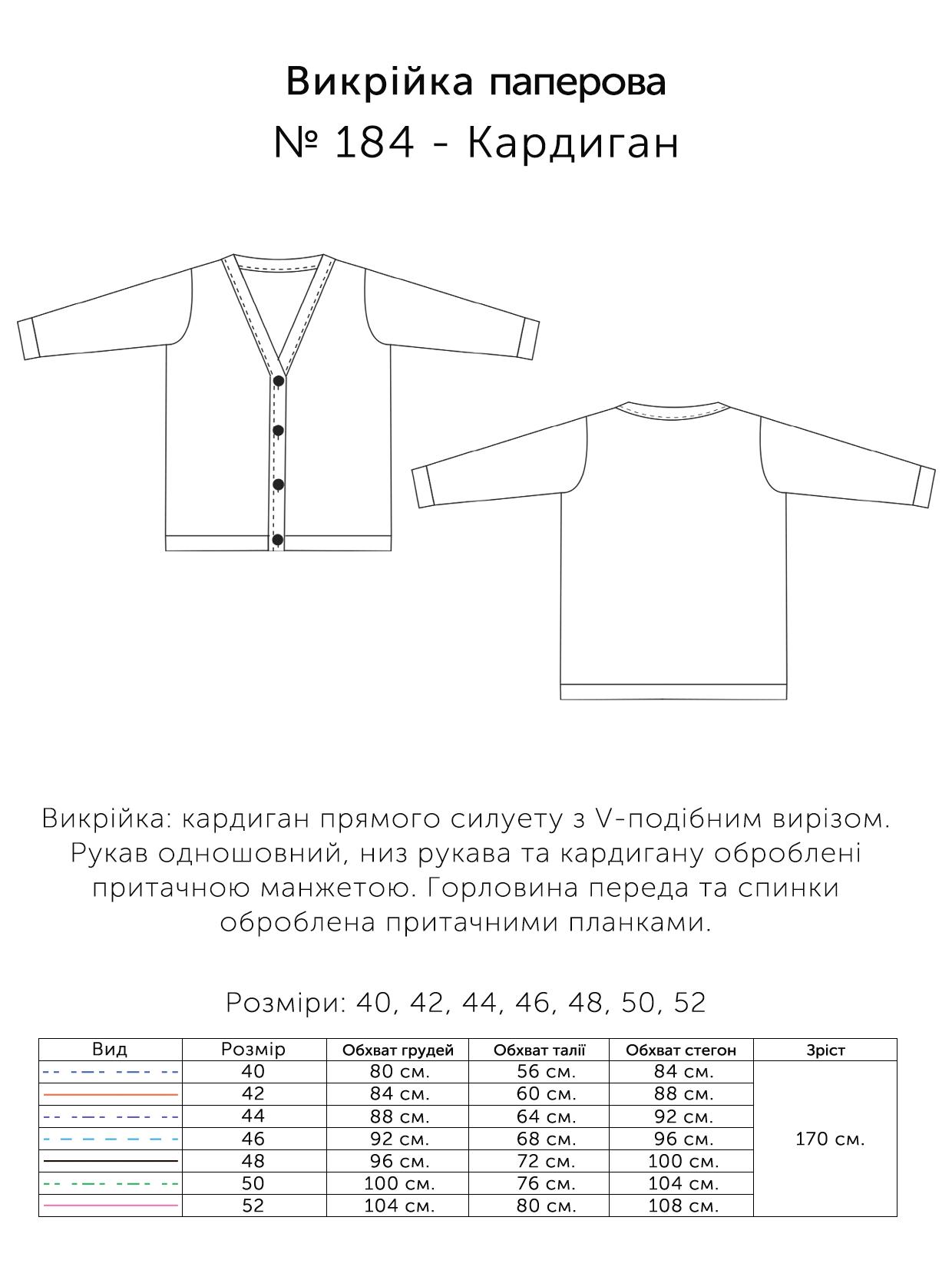 Паперова викрійка № 184 Кардиган з капюшоном р. 40/42/44/46/48/50/52 (18405202) - фото 5