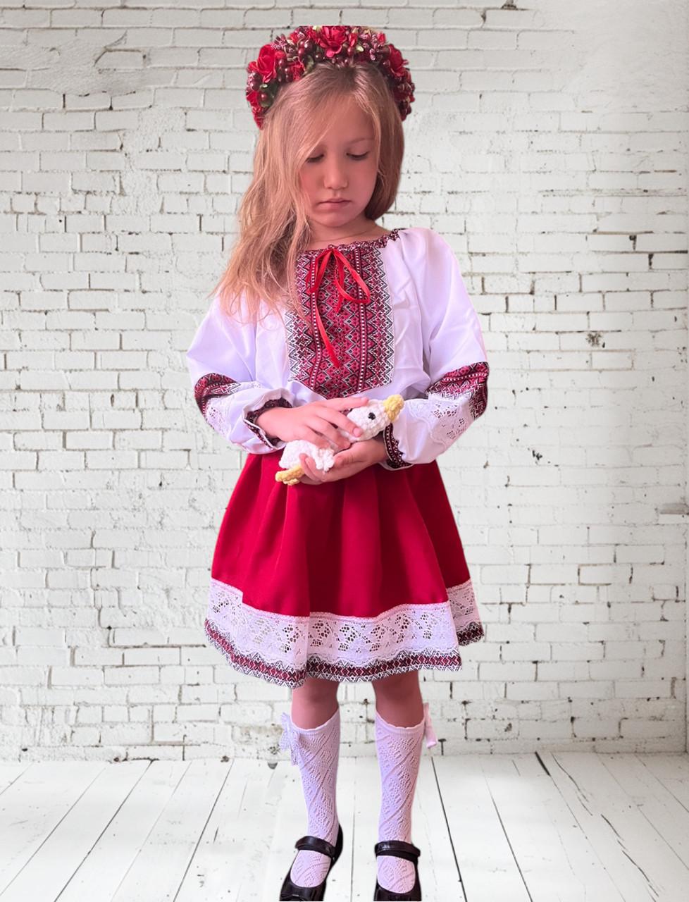 Костюм вышиванка для девочки Классический 104-110 см Белый с красным - фото 4