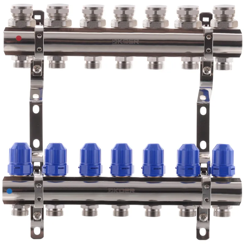 Коллекторный блок с термостатическими клапанами KOER KR.1100-07 1"x7 WAYS (KR2633)