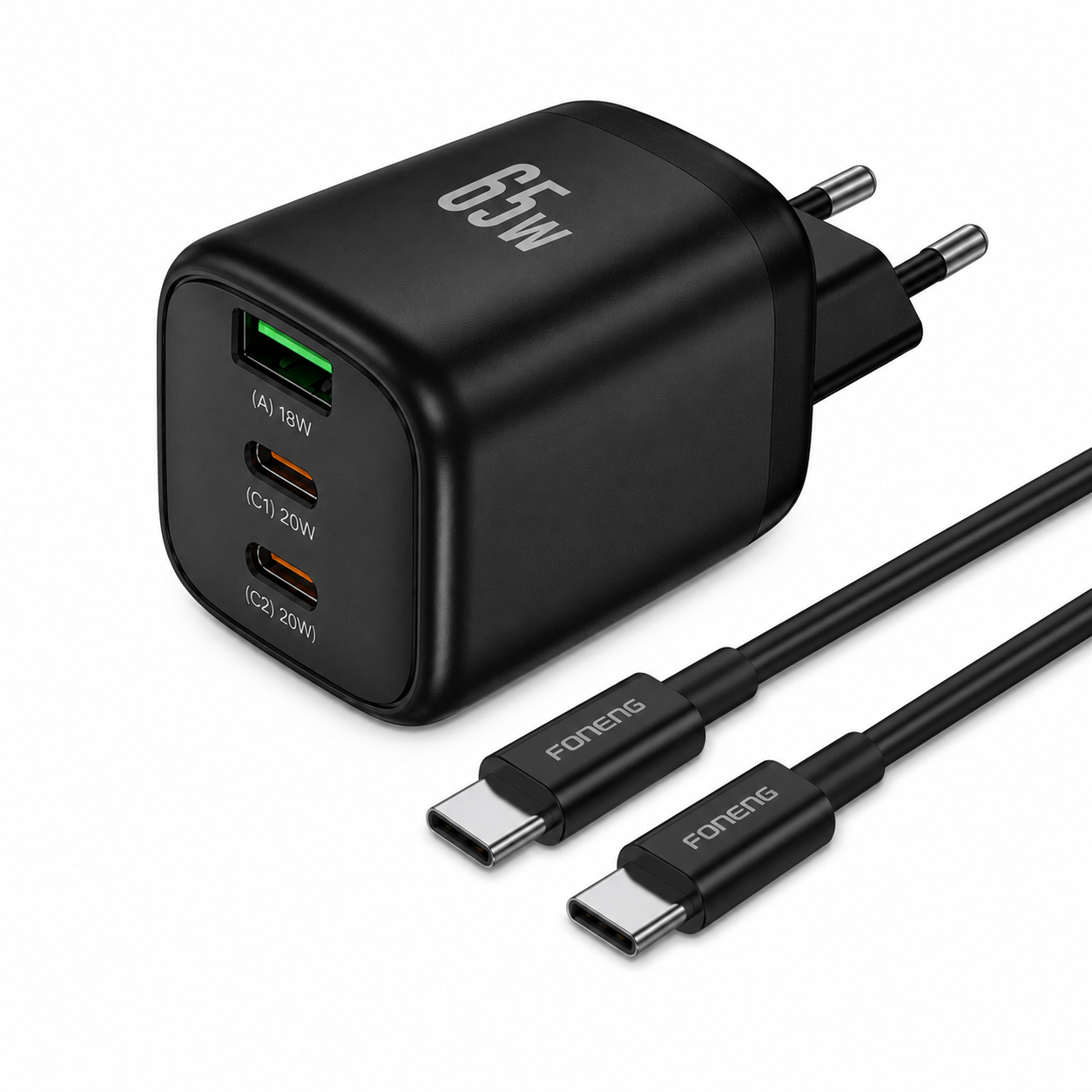 Зарядное устройство сетевой Foneng Cube-EU A+C+C 3-Port GaN Charger 65W Type-C to Type-C (65120438)