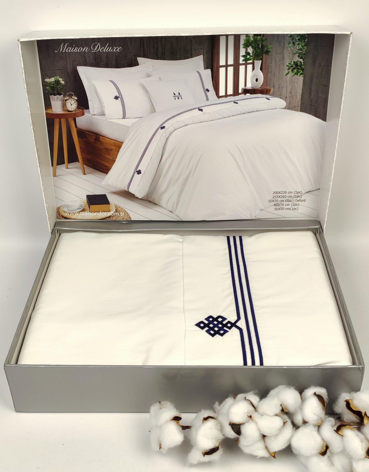 Комплект постільної білизни Maison D'or Deluxe 200х220 см сатин з вишивкою Navi (CN23244)