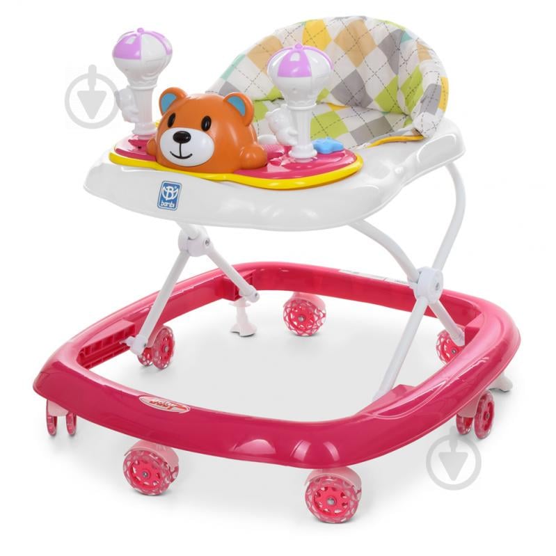 Детские ходунки Мишка с силиконовыми колесами Bambi M 3656-S Розовый (MAS40428)