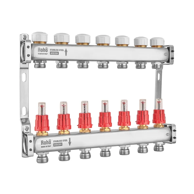 Коллектор Roho R804-07M 1"х7 выхс расходомером и термостатическими клапанами (RO1032) Коллектор Roho R804-07M 1"х7 выхс расходомером и термостатическими клапанами (RO1032)