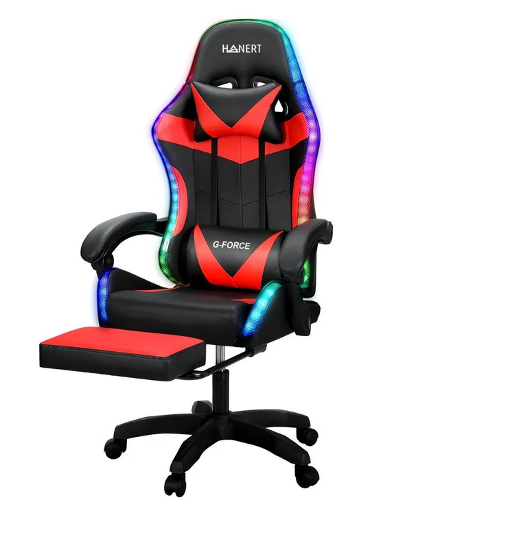 Крісло геймерське Hanert G-Force RGB з підсвічуванням і підніжкою Чорно-червоний Крісло геймерське Hanert G-Force RGB з підсвічуванням і підніжкою Чорно-червоний