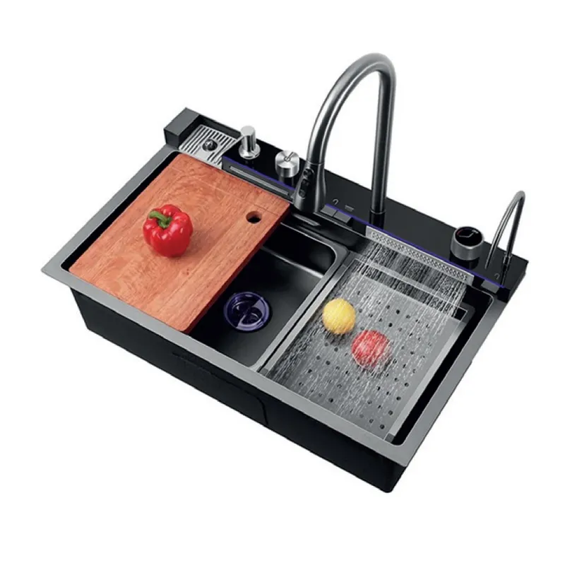 Мойка Zerix ZH7546-SET-02 DECOR NANO-BLACK со встроенным смесителем из нержавеющей стали (OL-ZM5576)