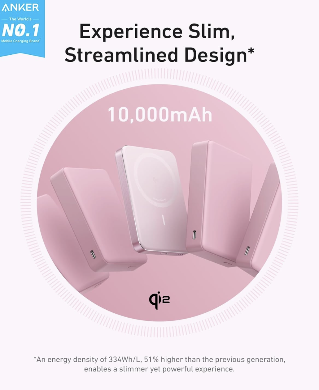 Повербанк Anker Ultra-Slim 10000 mAh MagGo Qi2 15W Pink (2423023383) - фото 5 Повербанк Anker Ultra-Slim 10000 mAh MagGo Qi2 15W Pink (2423023383) - фото 5